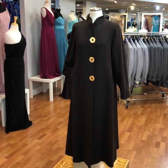 Women’s brown 100% wool overcoat, gold buttons - Picture 1 of 6